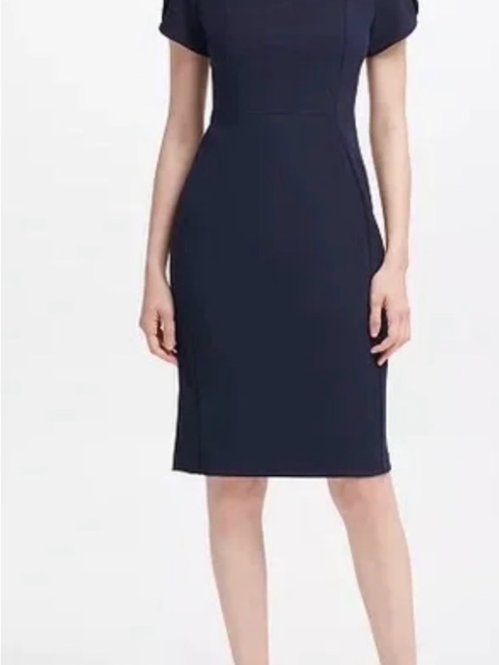 Calvin Klein Navy Puff-Sleeve Midi Dress